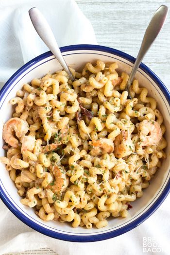 Balsamic Shrimp & Sun-Dried Tomato Pasta is a flavorful 15-minute dinner you'll crave! A dangerously delicious combination or the best idea ever?!
