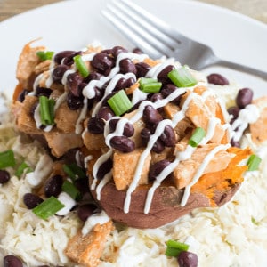 BBQ Chicken Stuffed Yams with Coleslaw is a healthy weeknight dinner that's loaded with flavor and is a sure-fire crowd pleaser!