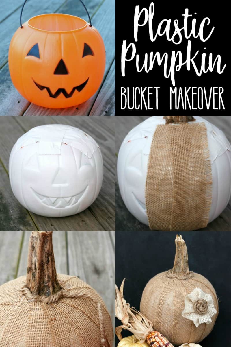 This Plastic Pumpkin Bucket Makeover is a great dollar store craft that'll let you move your decor from Halloween to Fall in a snap!