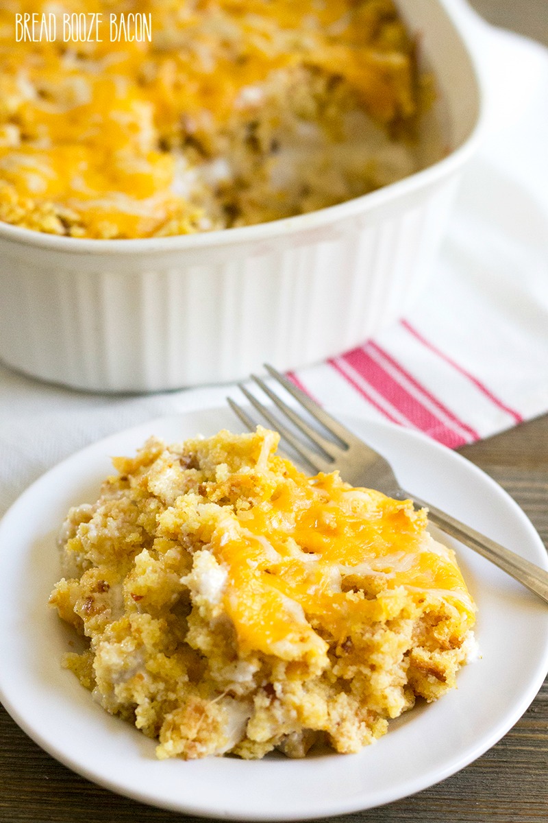Chicken & Cornbread Casserole is one of those dishes that just screams comfort food! Every time I eat it, I'm transported back to my grandma's kitchen!