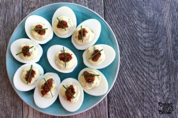 Three of my favorite flavors come together for a crave-able little bite in these Spinach & Sun Dried Tomato Deviled Eggs!