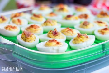 Bacon + Roasted Garlic Deviled Eggs are addictive little bites of summer BBQ happiness!