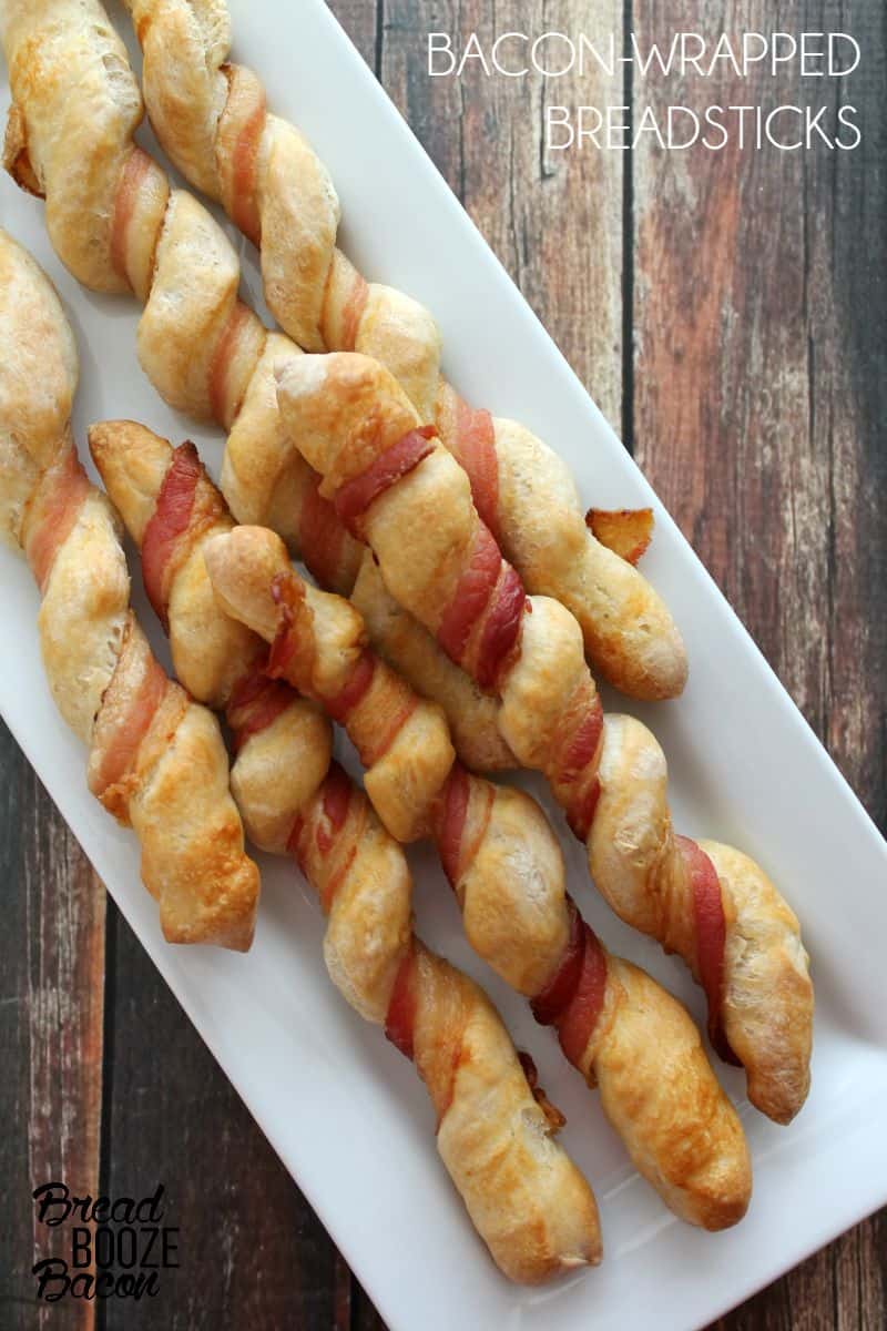 Bacon-Wrapped Breadsticks are two over my favorite indulgences in one happy bite! #BaconMonth