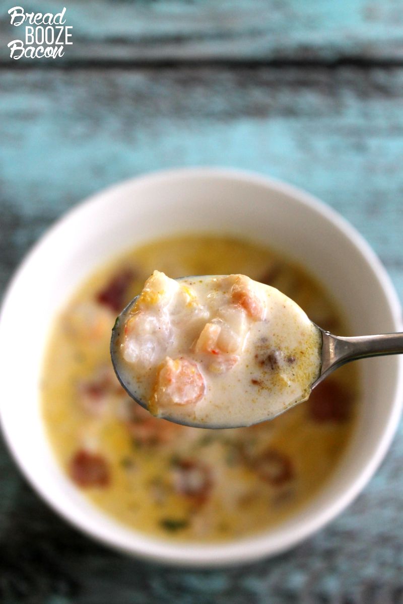 Shrimp + Bacon Bisque is a creamy, light soup that’s all about comfort food! #BaconMonth