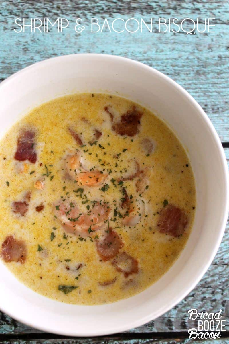 Shrimp + Bacon Bisque is a creamy, light soup that’s all about comfort food! #BaconMonth