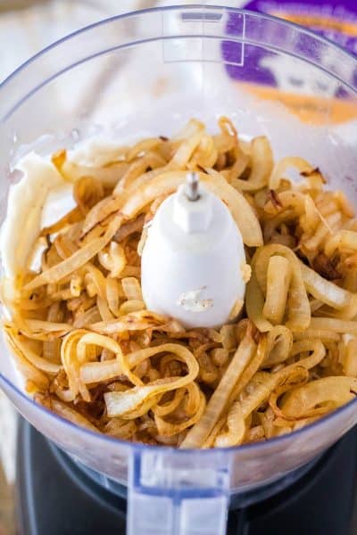 caramelized onions in a food processor for french onion dip