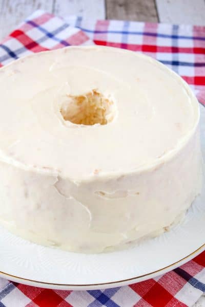 angelfood cake covered in vanilla frosting