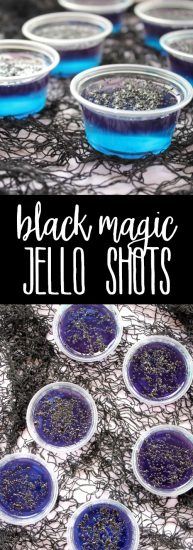 Black Magic Jello Shots are a fun layered cocktail that's perfect for your Halloween party!