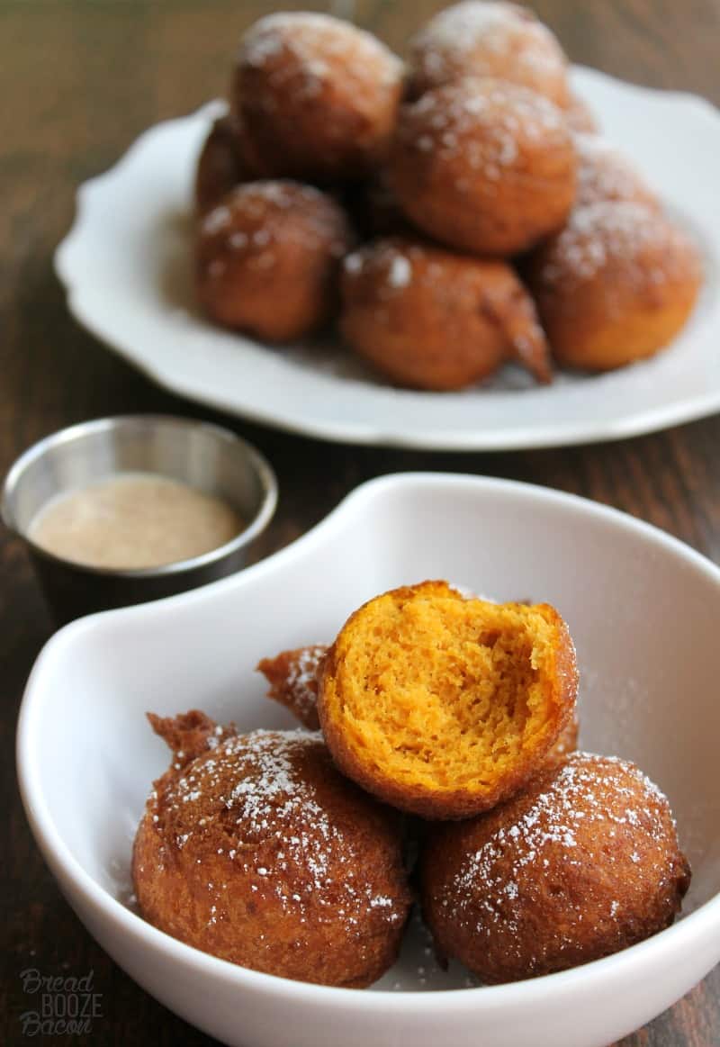 Pumpkin Fritters are the best fall breakfast bite, especially with some cinnamon sugar cream cheese dip! #12Bloggers