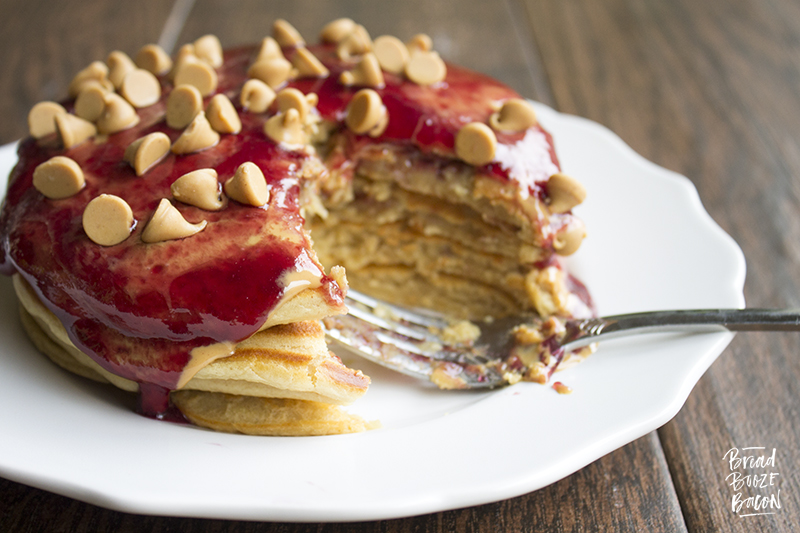 Peanut Butter & Jelly Pancakes are a delicious breakfast treat that'll turn anyone into a kid again! #12Bloggers