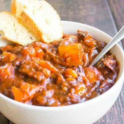 Tomato Beef Stew is an easy weeknight spin on a classic stew that's full of flavor! This semi-homemade recipe is total comfort food and will make your house smell amazing!