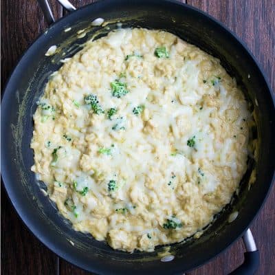 One Pan Broccoli Cheese & Chicken Rice Skillet is one of my favorite comfort foods! Easy to make, oh so cheesy & sure to warm the soul.
