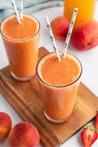 copycat caribbean passion smoothie in glasses with straws