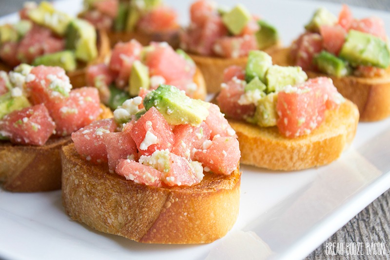 I love easy summer appetizers! This Watermelon & Avocado Bruschetta is light & refreshing for a flavor combination that's a delightful surprise!