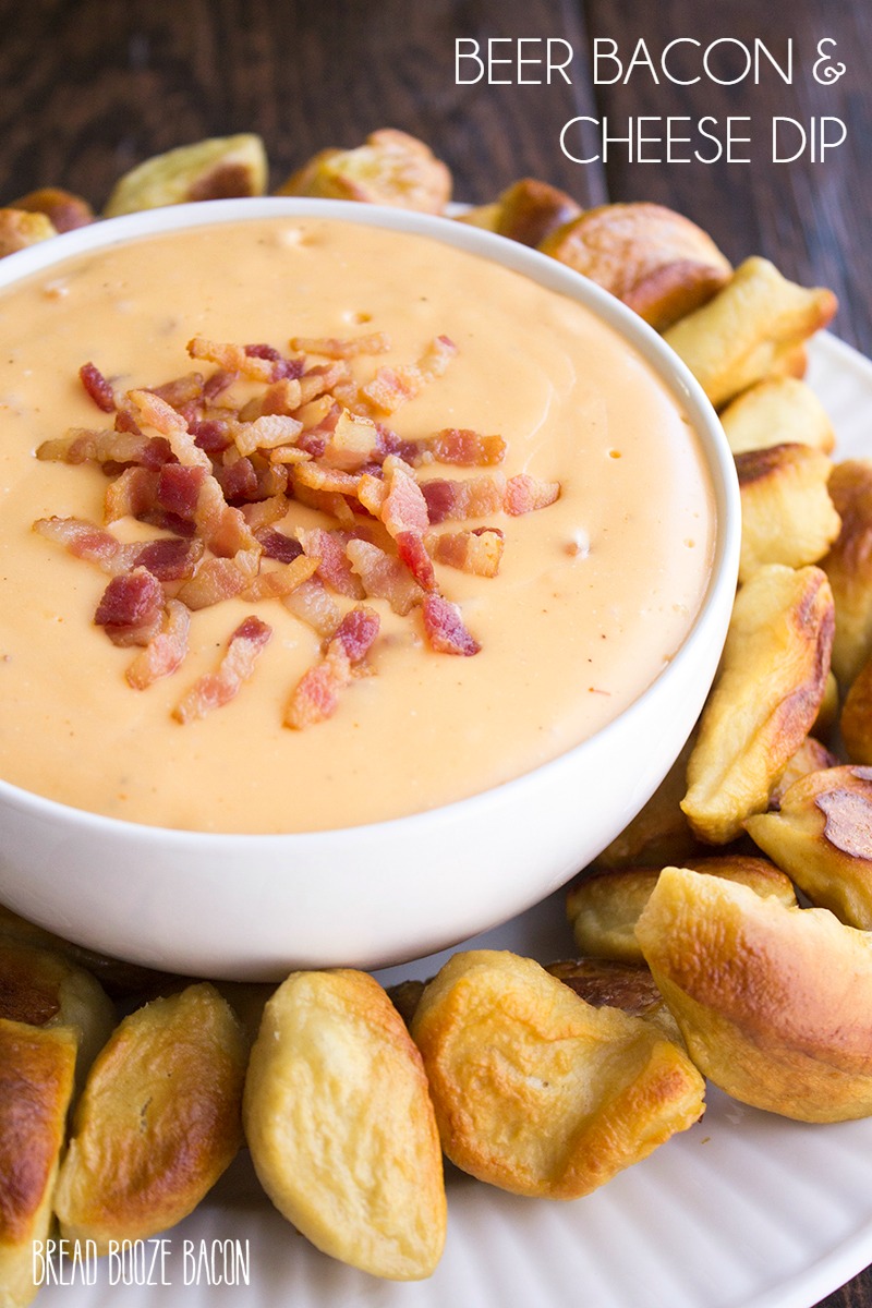 This Beer Bacon and Cheese Dip Recipe is a rich and creamy appetizer that's perfect with pretzels and is guaranteed to be the talk of your next party!
