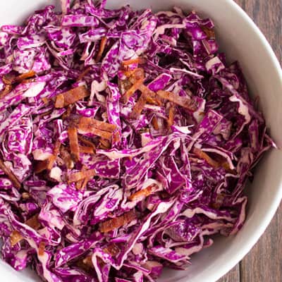 This fresh and easy Bourbon-Bacon Slaw is layered with flavors for a side dish you'll want to have again and again!
