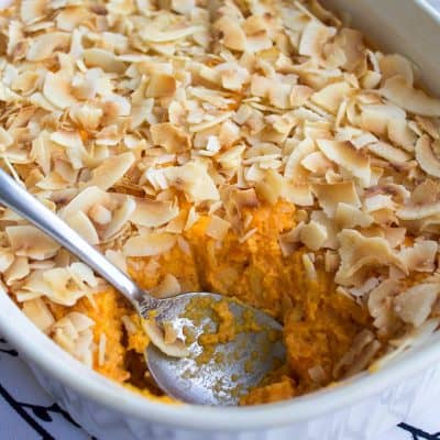 Coconut Sweet Potato Casserole is a healthier spin on a holiday favorite!