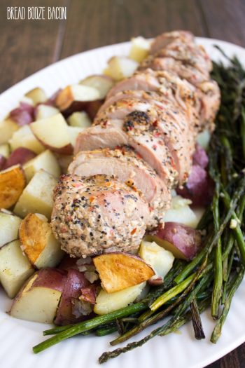 One Pan Pork Tenderloin with Asparagus & Potatoes is a delicious family-style meal that's easy enough for weeknights and special enough for holidays!