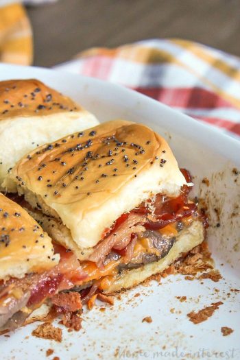 These Bourbon Bacon Roast Beef Sliders are a great game day recipe that is perfect for your next football party.