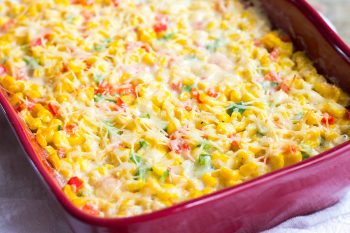Easy side dishes like this Creamed Corn Casserole with Peppers are my favorite for busy weeknights or the holidays! This casserole is loaded with flavor and so colorful!