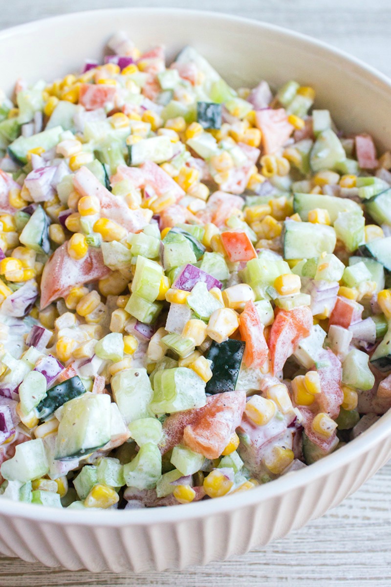 Fresh Vegetable Salad is a quick & easy recipe that's loaded with veggies and tossed in a creamy dressing making it the perfect side dish for potlucks!