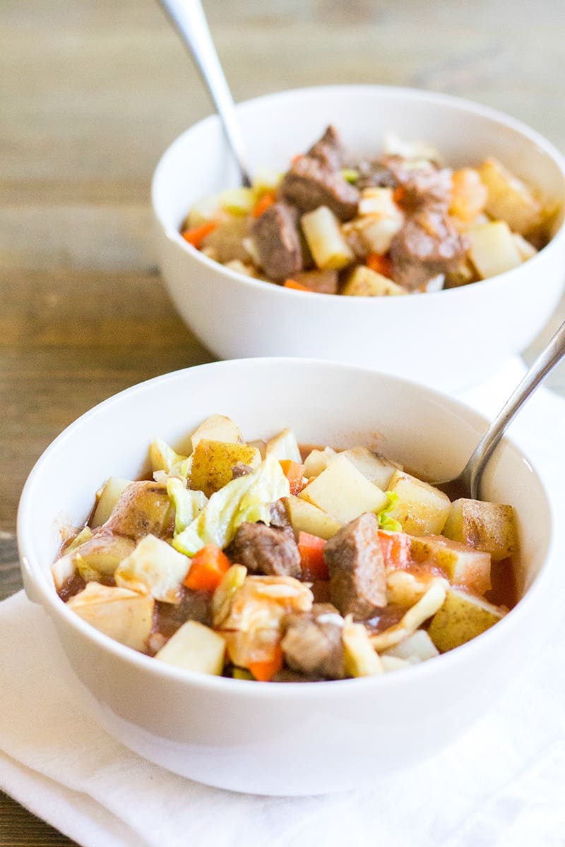 Beef & Cabbage Stew is a hearty dish that’s perfect for warming you up on cold nights! Easy to make and total comfort food!