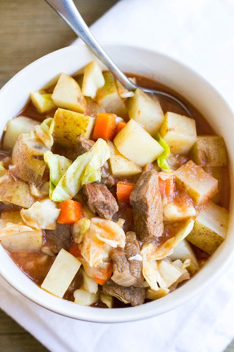 Beef & Cabbage Stew is a hearty dish that’s perfect for warming you up on cold nights! Easy to make and total comfort food!