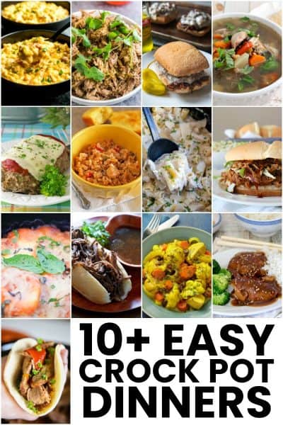 collage of 10+ easy crock pot dinners