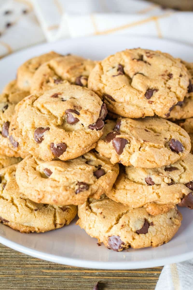 brown butter chocolate chips piled up on a plate