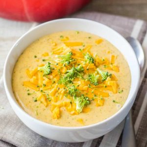 Easy Broccoli Cheese Soup is homemade goodness! Better than any pre-made soup, this easy recipe is delicious by itself or served alongside a salad!