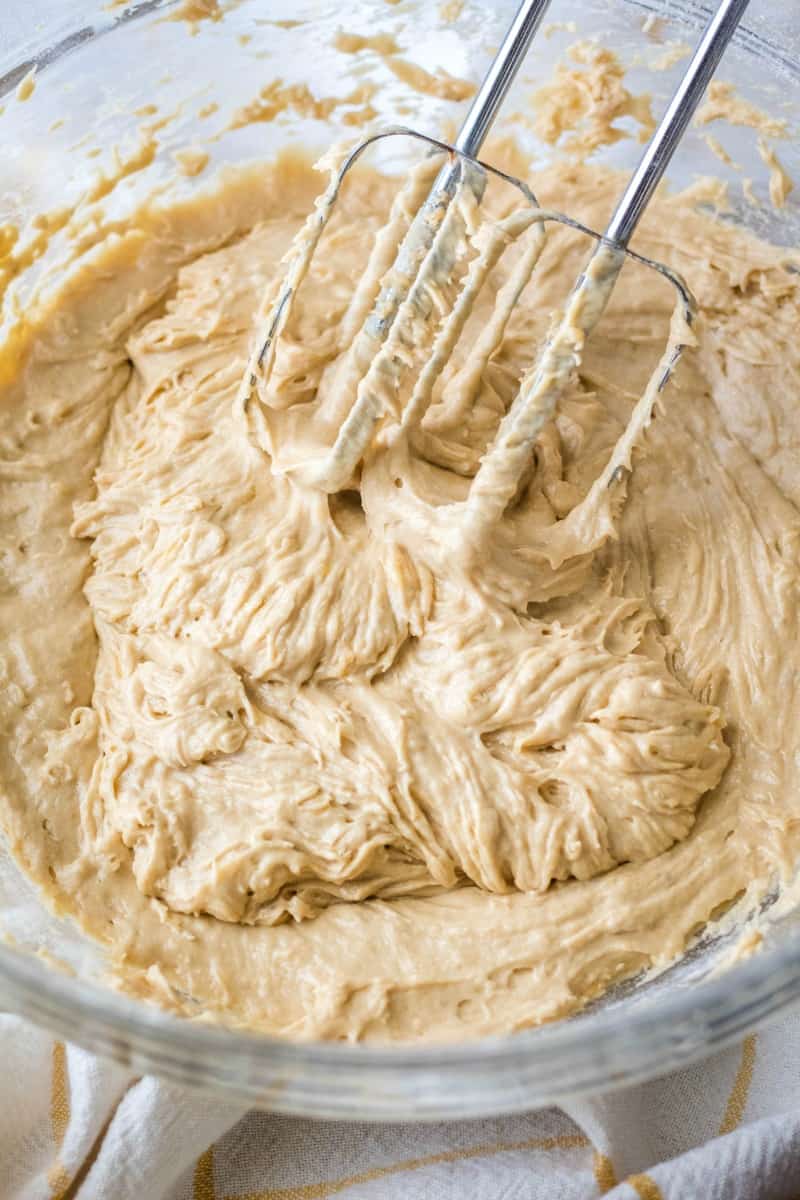 banana bread muffin batter in a mixing bowl