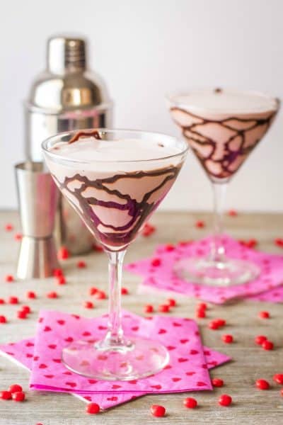 chocolate red hot martini in a chocolate lined glass