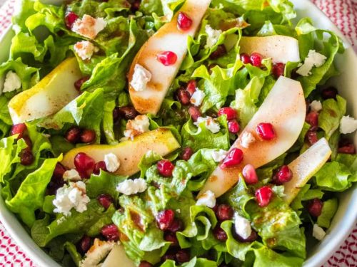 pomegranate & pear green salad with ginger dressing Pomegranate and Pear Salad