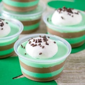 Grasshopper Jello Shots bring together chocolate and mint for a St. Patrick's Day party shot that'll make everyone feel a little Irish!