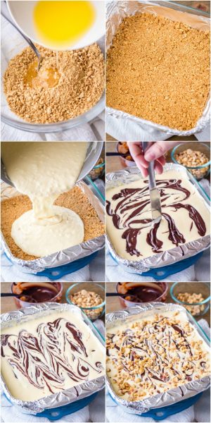 steps to make hazelnut & dark chocolate cheesecake bars
