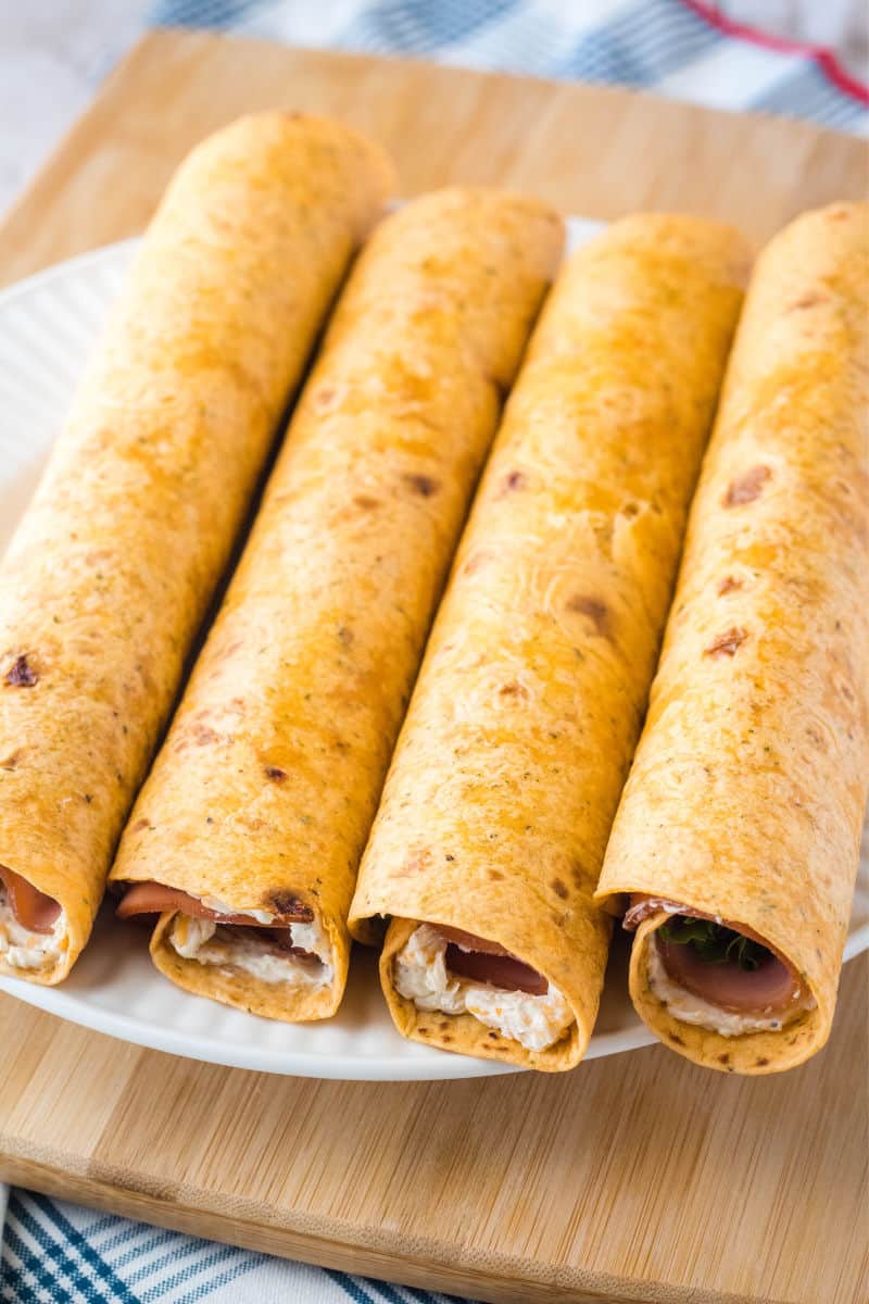 wraps filled with ham, cheese mixture, and lettuce for roll ups