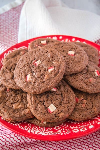 chocolate peppermint crunch cookies on a plate