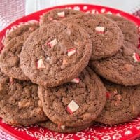 Chocolate Peppermint Crunch Cookies are perfect for your cookie exchange. Rich, chocolate cookies with Andes peppermint crunch pieces are a Christmas win!