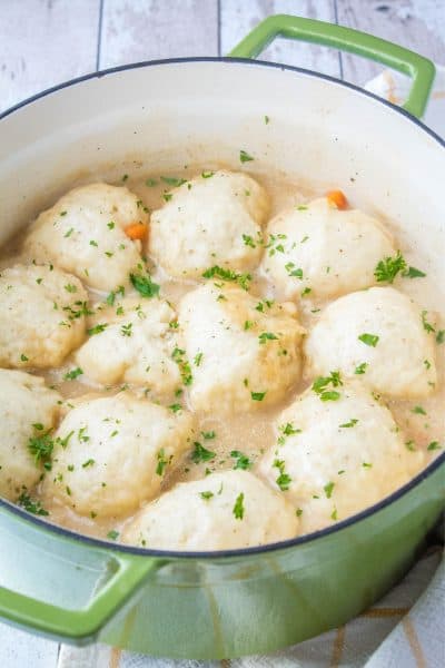 chicken and dumplings in a dutch oven