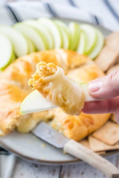 baked brie on an apple slice