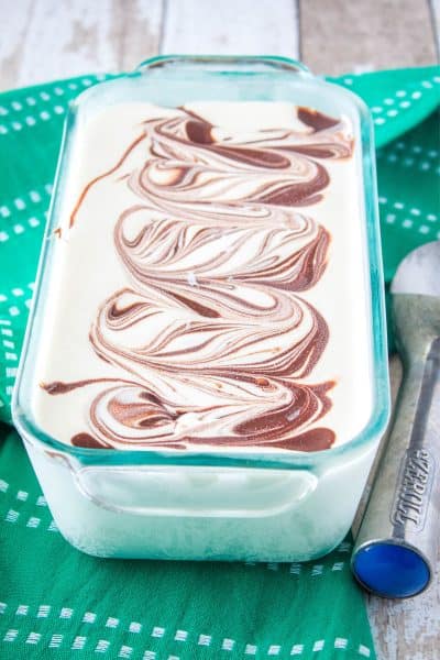 bailey ice cream in a loaf pan after freezing