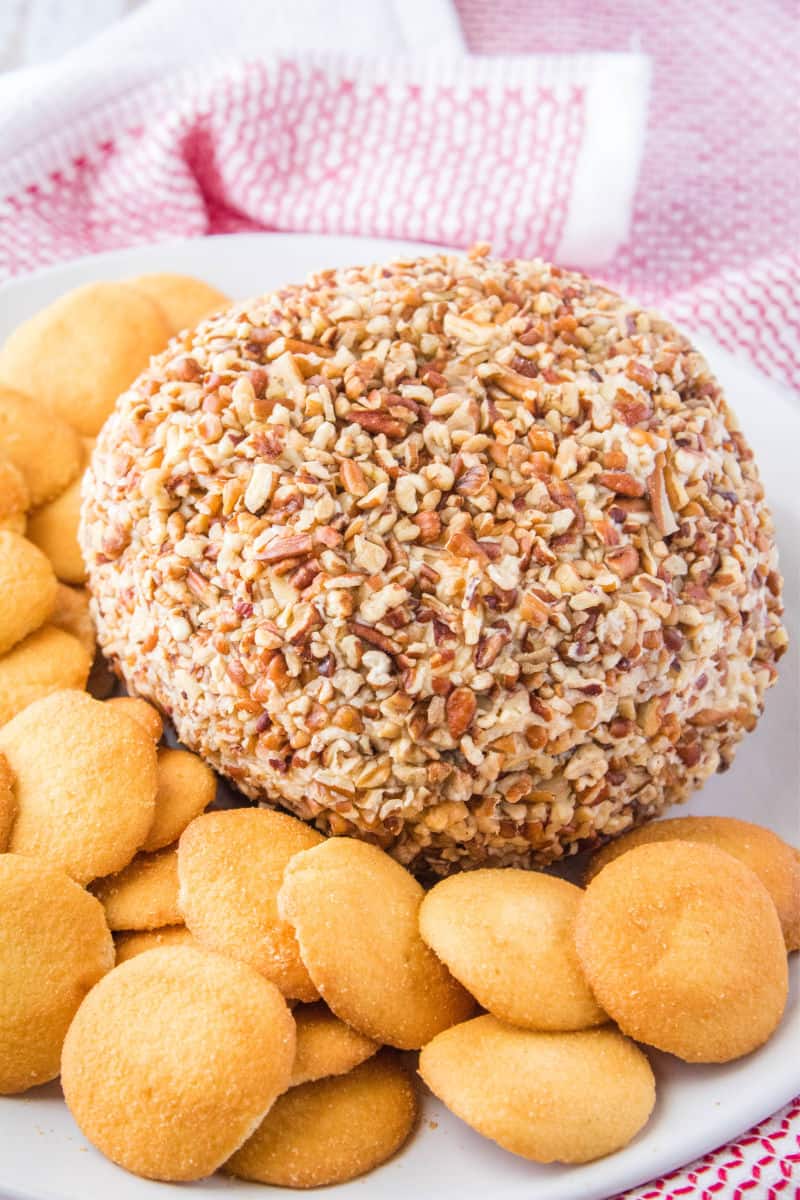 cheese ball on a plate with cookies