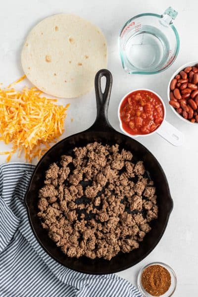 ingredients for a beef burrito skillet