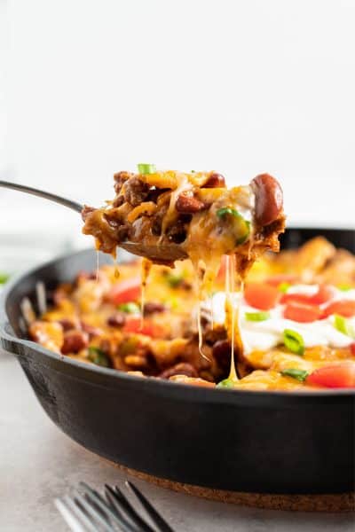 spoonful of beef burrito skillet with beans
