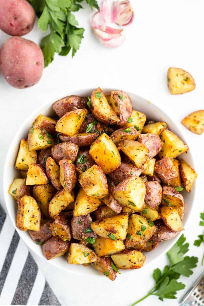 roasted red potatoes in a serving bowl