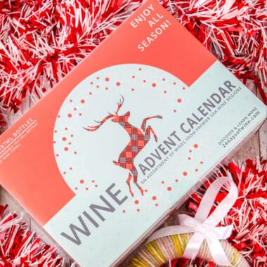 square image of the front of a wine advent calendar box