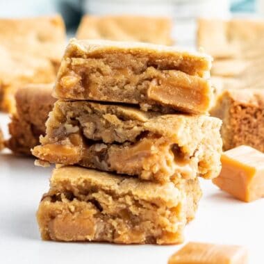 square image of blondies stacked up