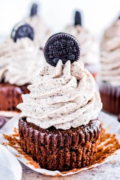 oreo cupcake with the liner removed