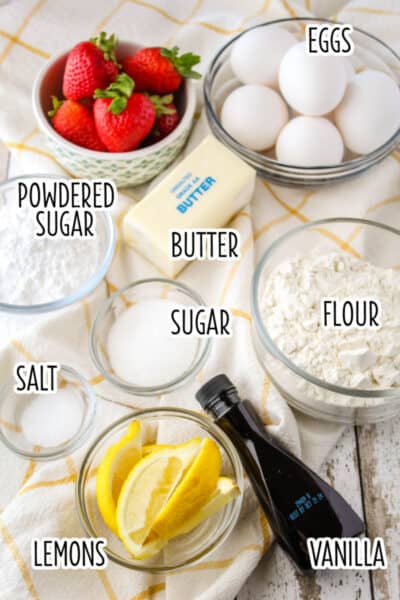 ingredients to make german pancakes laid out with with overlay