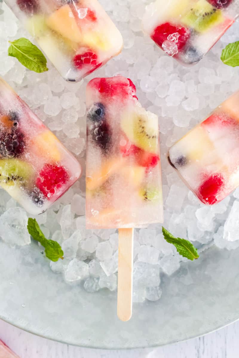 fruit popsicle with a bit taken out of onw corner